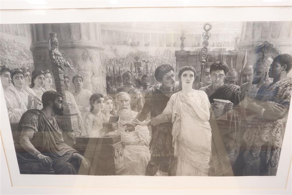 After Laurence Alma-Tadema, Love Votaries, signed photogravure and three other framed prints,